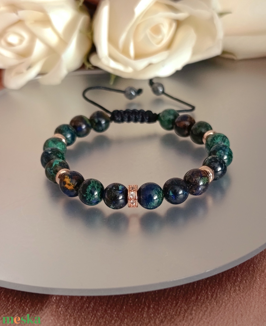 Azurit-malachit állítható női ásványkarkötő - ékszer - karkötő - ásványkarkötő - Meska.hu