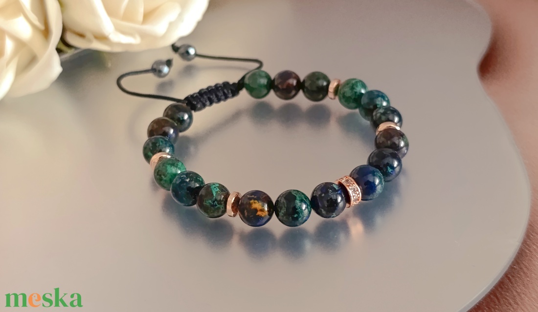 Azurit-malachit állítható női ásványkarkötő - ékszer - karkötő - ásványkarkötő - Meska.hu