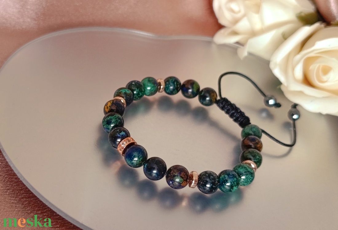 Azurit-malachit állítható női ásványkarkötő - ékszer - karkötő - ásványkarkötő - Meska.hu
