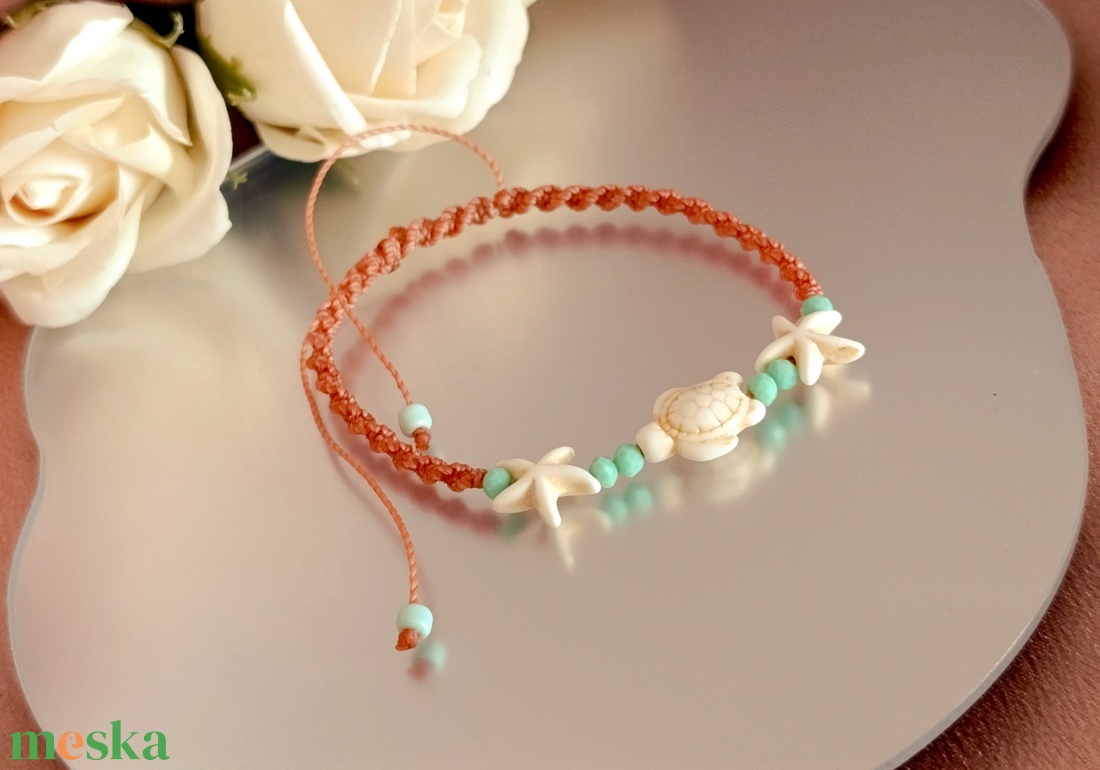 Állítható nyári bokalánc tengeri csillaggal és teknőssel - ékszer - lábdísz és testékszer - bokalánc - Meska.hu