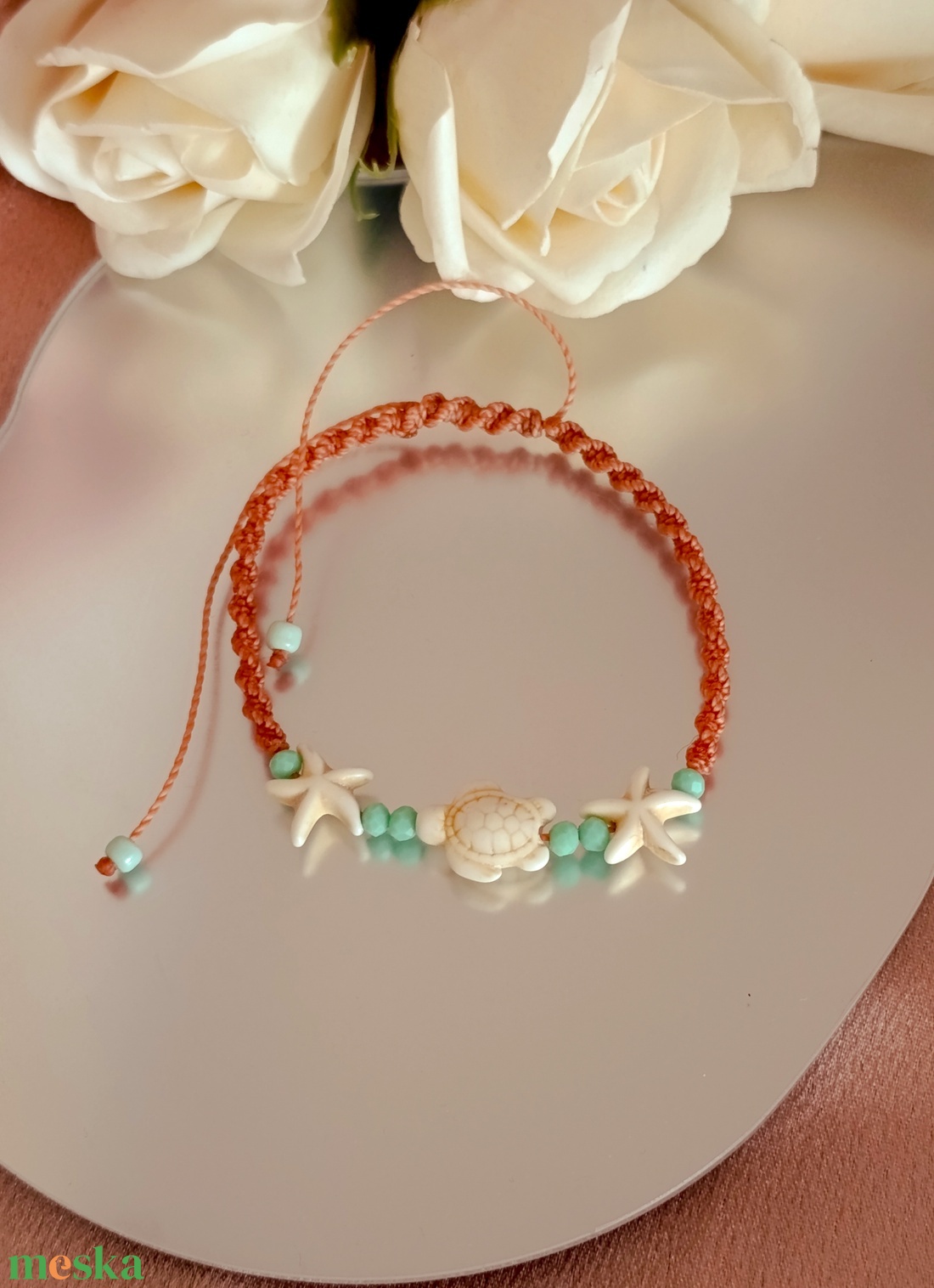 Állítható nyári bokalánc tengeri csillaggal és teknőssel - ékszer - lábdísz és testékszer - bokalánc - Meska.hu