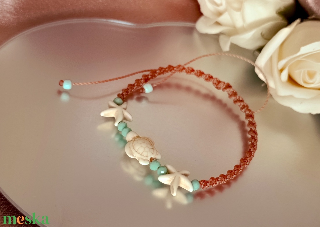 Állítható nyári bokalánc tengeri csillaggal és teknőssel - ékszer - lábdísz és testékszer - bokalánc - Meska.hu