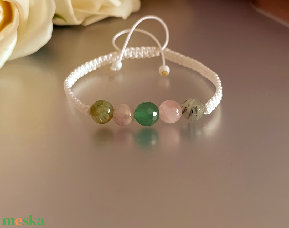 Calm - Harmónia - Szívgyógyítás - Lágyság csomózott ásványkarkötő - ékszer - karkötő - ásványkarkötő - Meska.hu