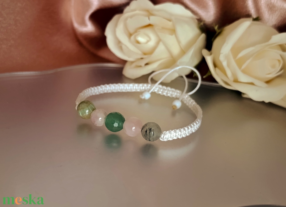 Calm - Harmónia - Szívgyógyítás - Lágyság csomózott ásványkarkötő - ékszer - karkötő - ásványkarkötő - Meska.hu