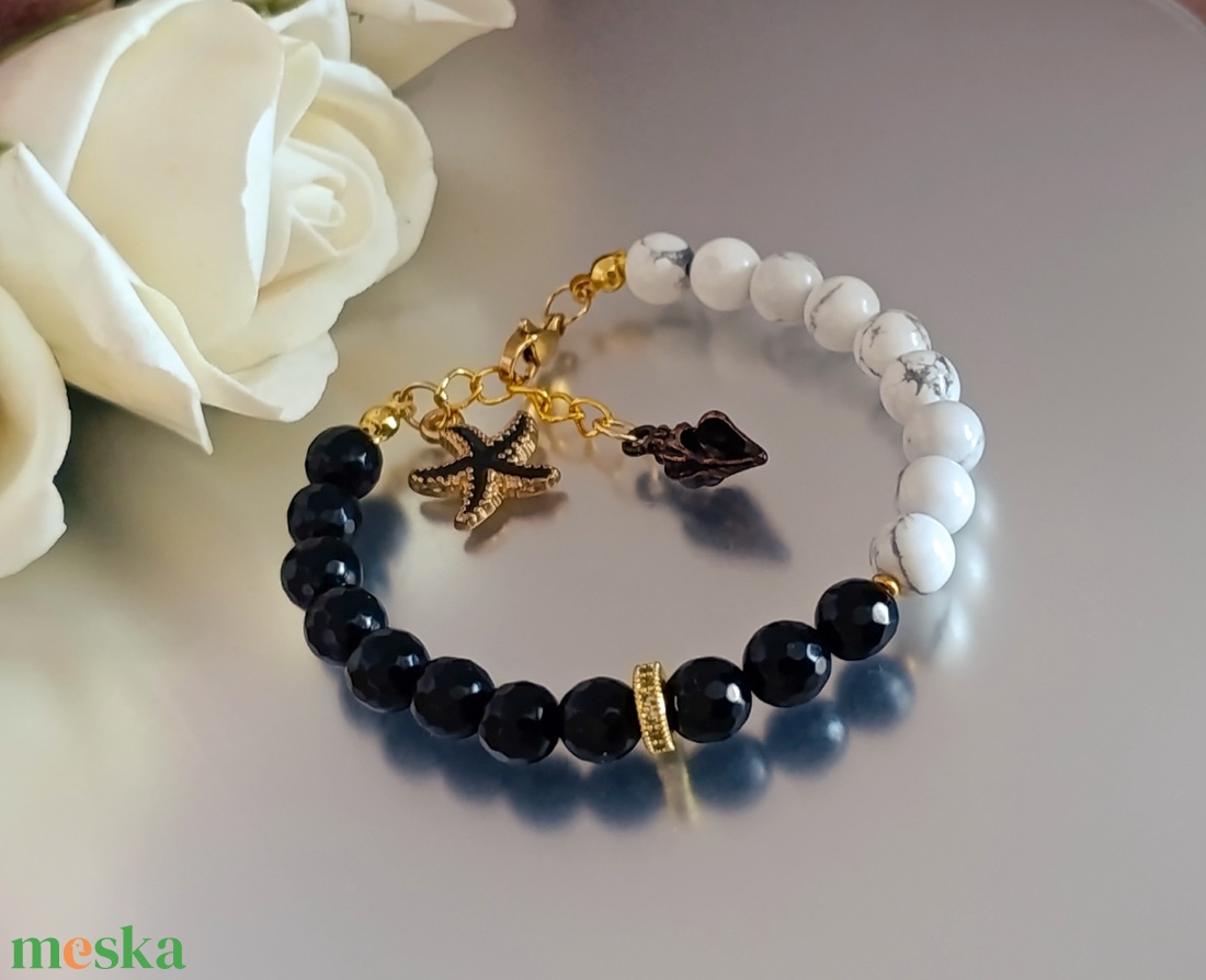 Egyensúly - védelem - nyugodt erő � howlit és fekete obszidián nyári karkötő - ékszer - karkötő - ásványkarkötő - Meska.hu