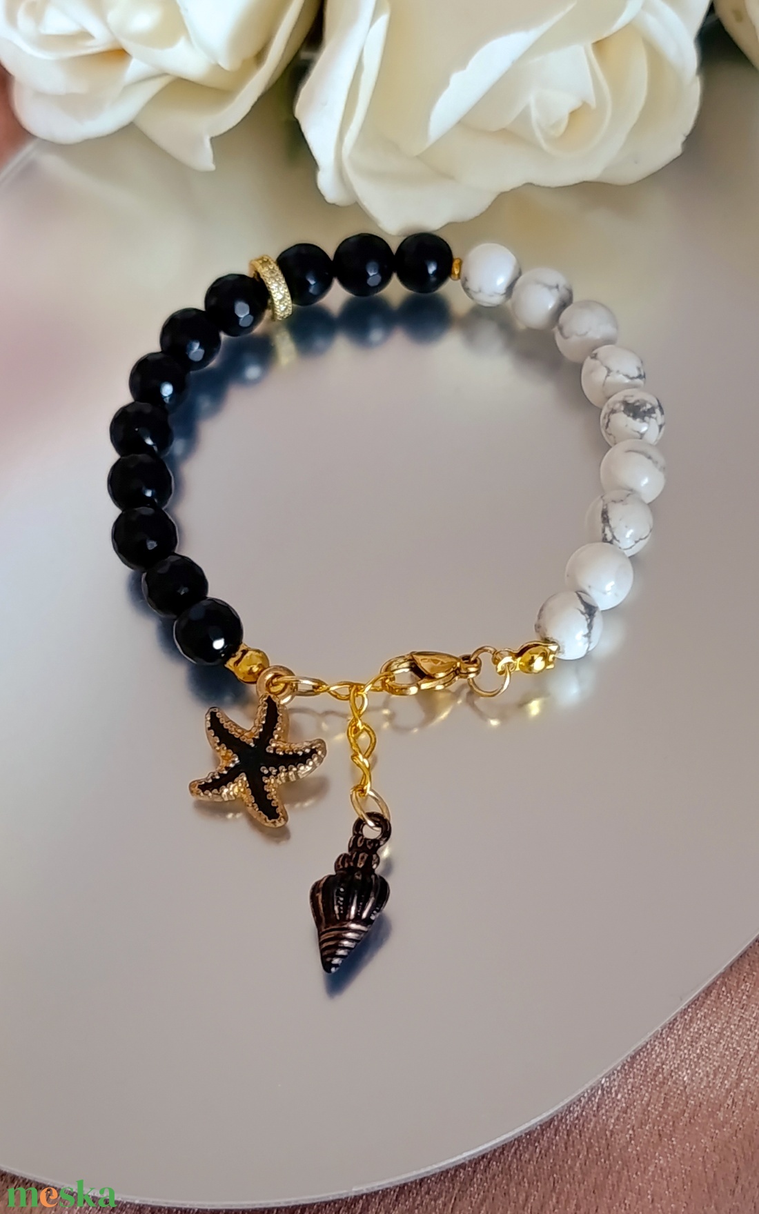 Egyensúly - védelem - nyugodt erő � howlit és fekete obszidián nyári karkötő - ékszer - karkötő - ásványkarkötő - Meska.hu