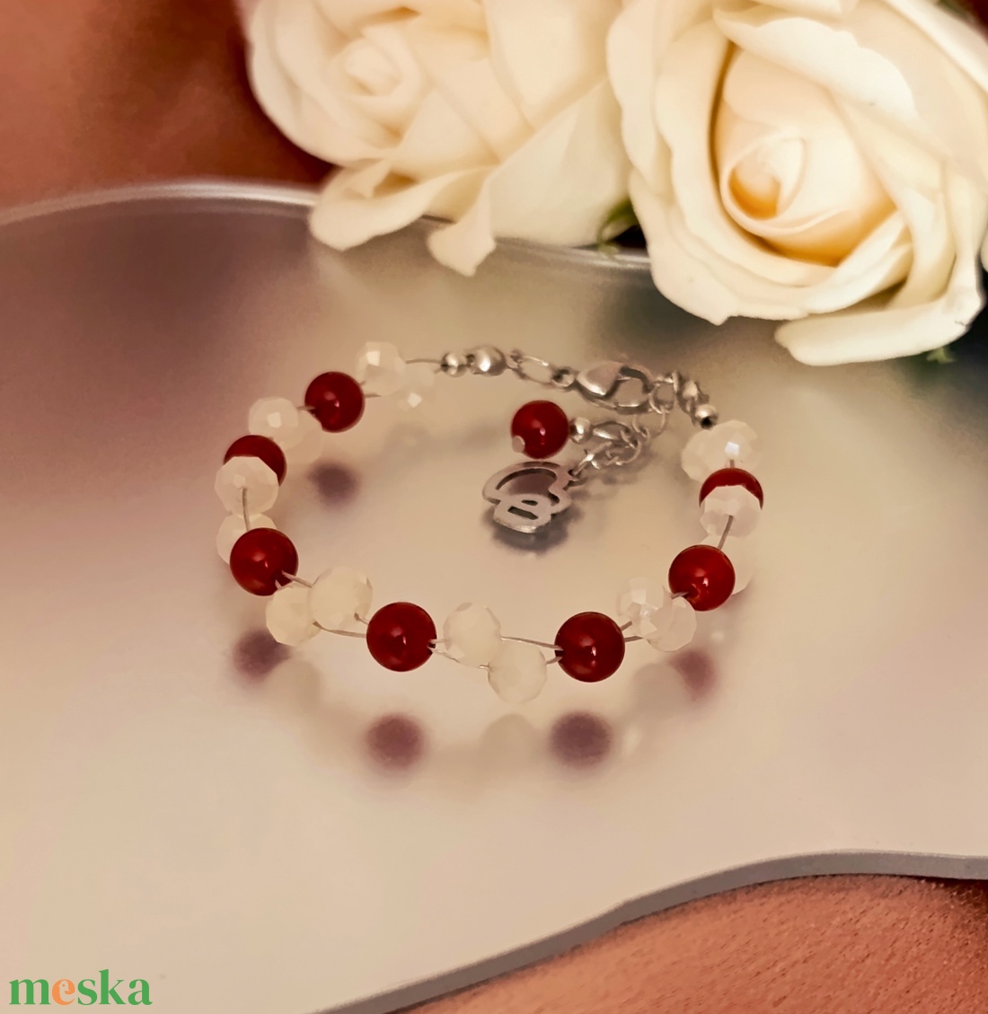 Anyának - duplasoros karkötő karneollal és pezsgőszínű üveggyöngyökkel - ékszer - karkötő - ásványkarkötő - Meska.hu