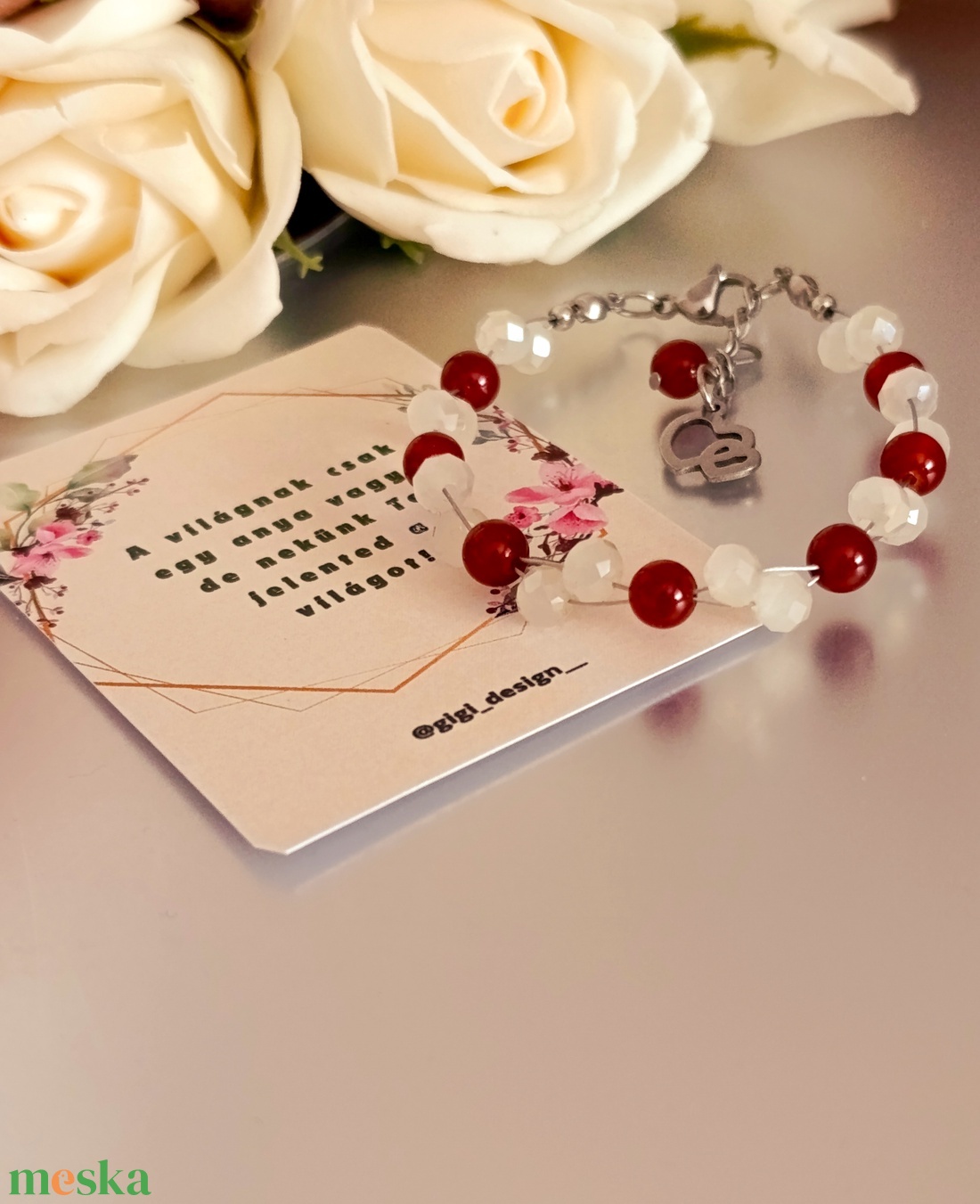 Anyának - duplasoros karkötő karneollal és pezsgőszínű üveggyöngyökkel - ékszer - karkötő - ásványkarkötő - Meska.hu