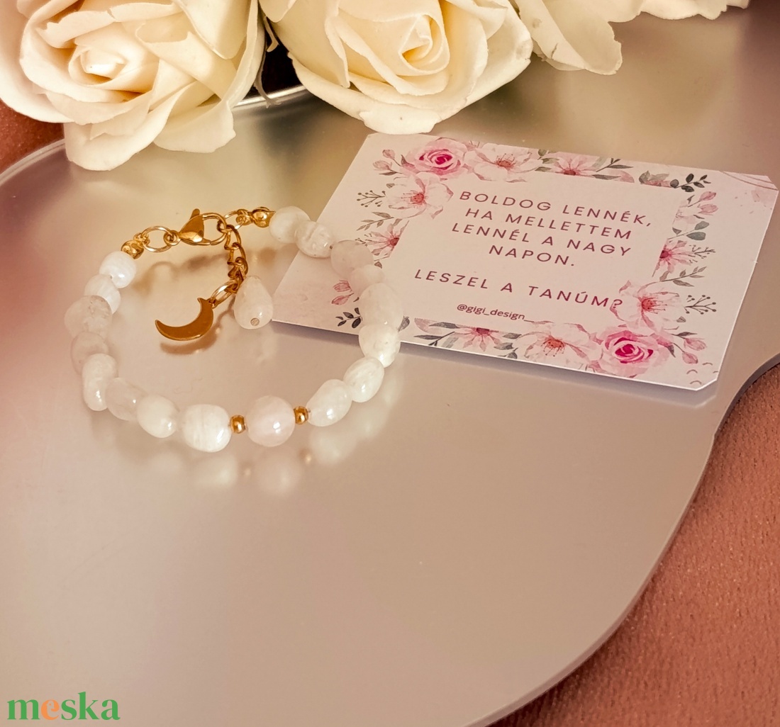 Szivárvány holdkő és madagaszkári rózsakvarc kapcsos női ásványkarkötő Hold medállal - tanúfelkérő - ékszer - karkötő - ásványkarkötő - Meska.hu