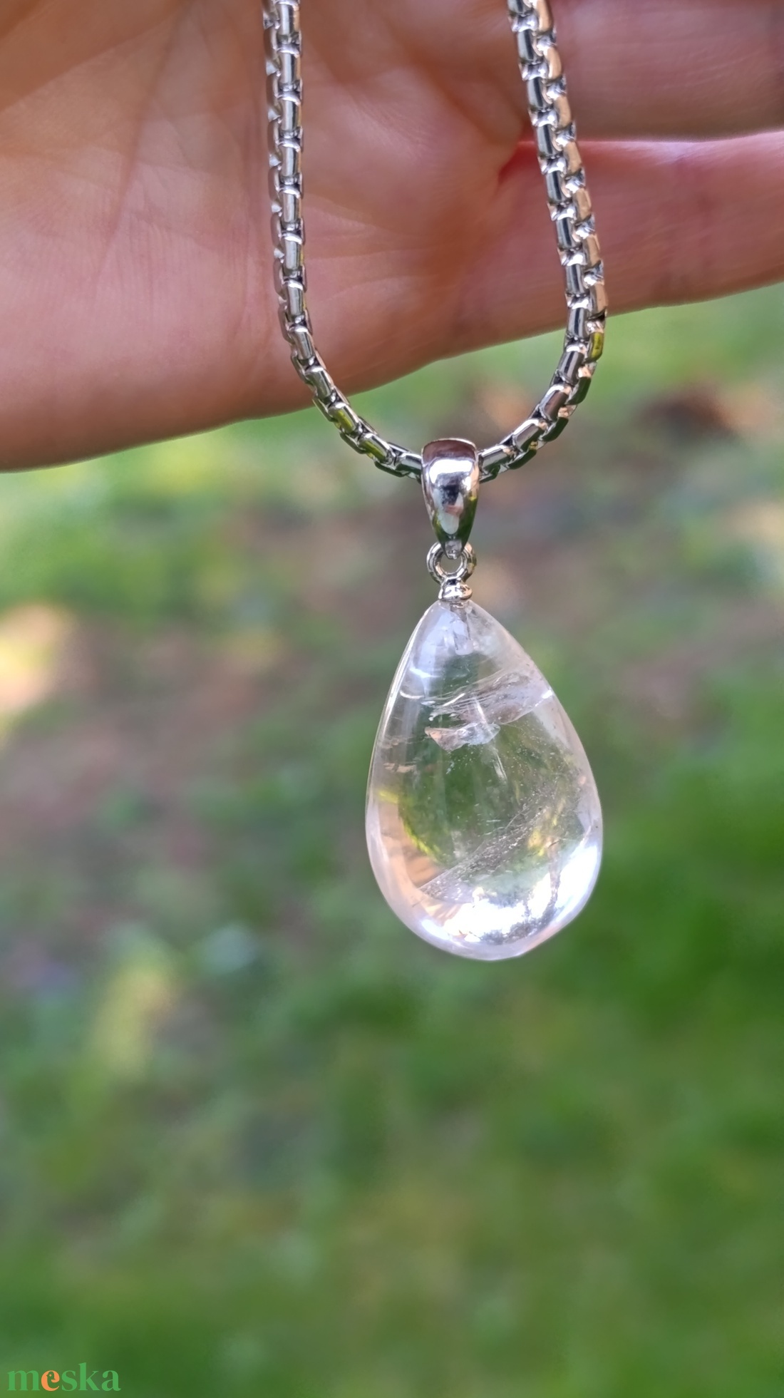 AA minőségű csepp alakú hegyikristály medál nemesacél láncon - ékszer - nyaklánc - medálos nyaklánc - Meska.hu