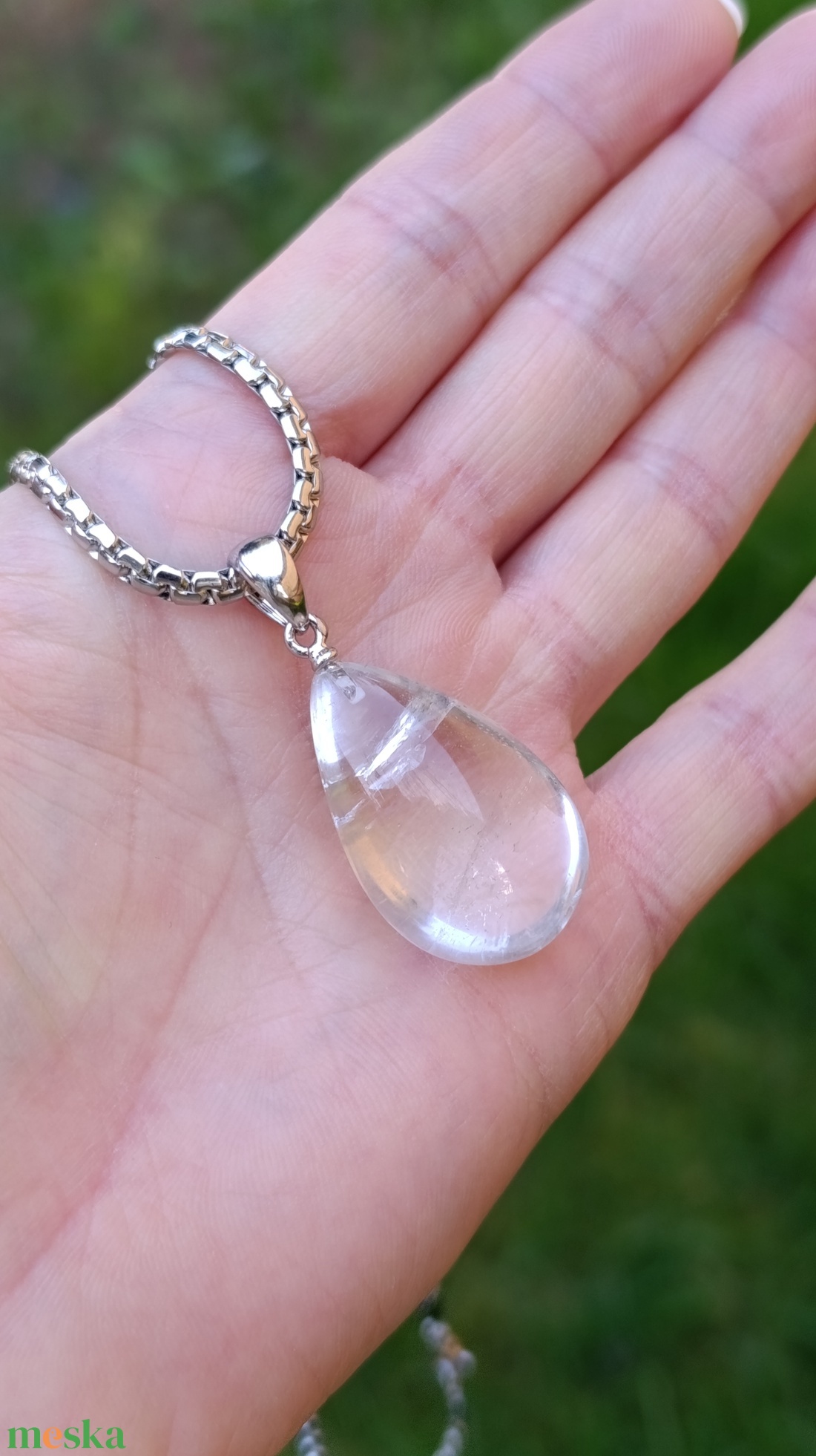 AA minőségű csepp alakú hegyikristály medál nemesacél láncon - ékszer - nyaklánc - medálos nyaklánc - Meska.hu