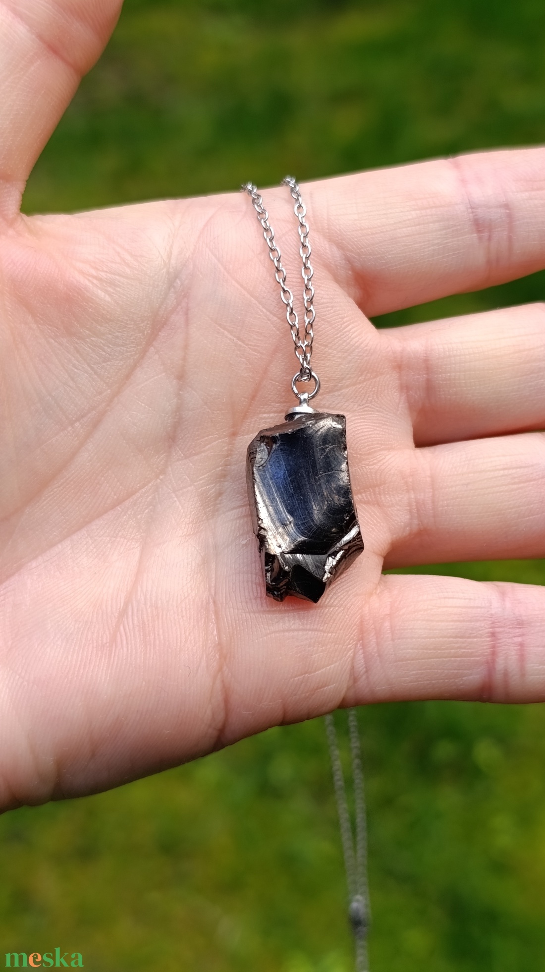 Nyers shungit medál nemesacél láncon - ékszer - nyaklánc - medálos nyaklánc - Meska.hu
