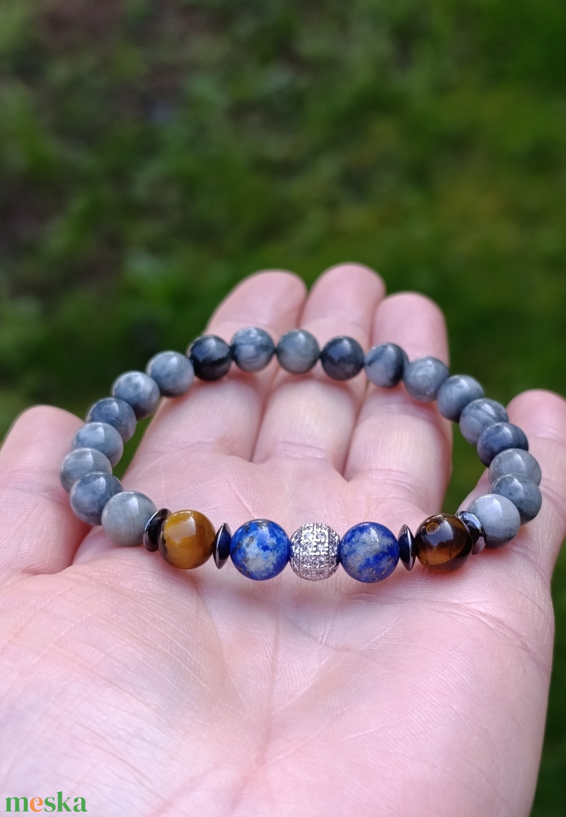 Férfi erő fókusz - védelem � sasszem, lapis lazuli és tigrisszem karkötő - ékszer - karkötő - ásványkarkötő - Meska.hu