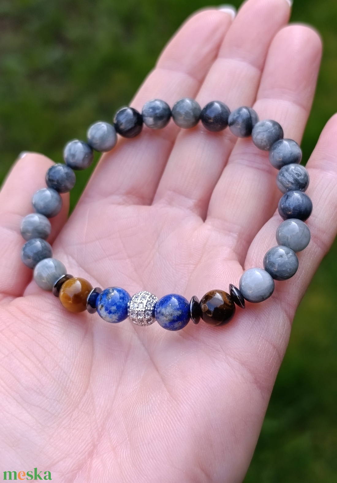 Férfi erő fókusz - védelem � sasszem, lapis lazuli és tigrisszem karkötő - ékszer - karkötő - ásványkarkötő - Meska.hu