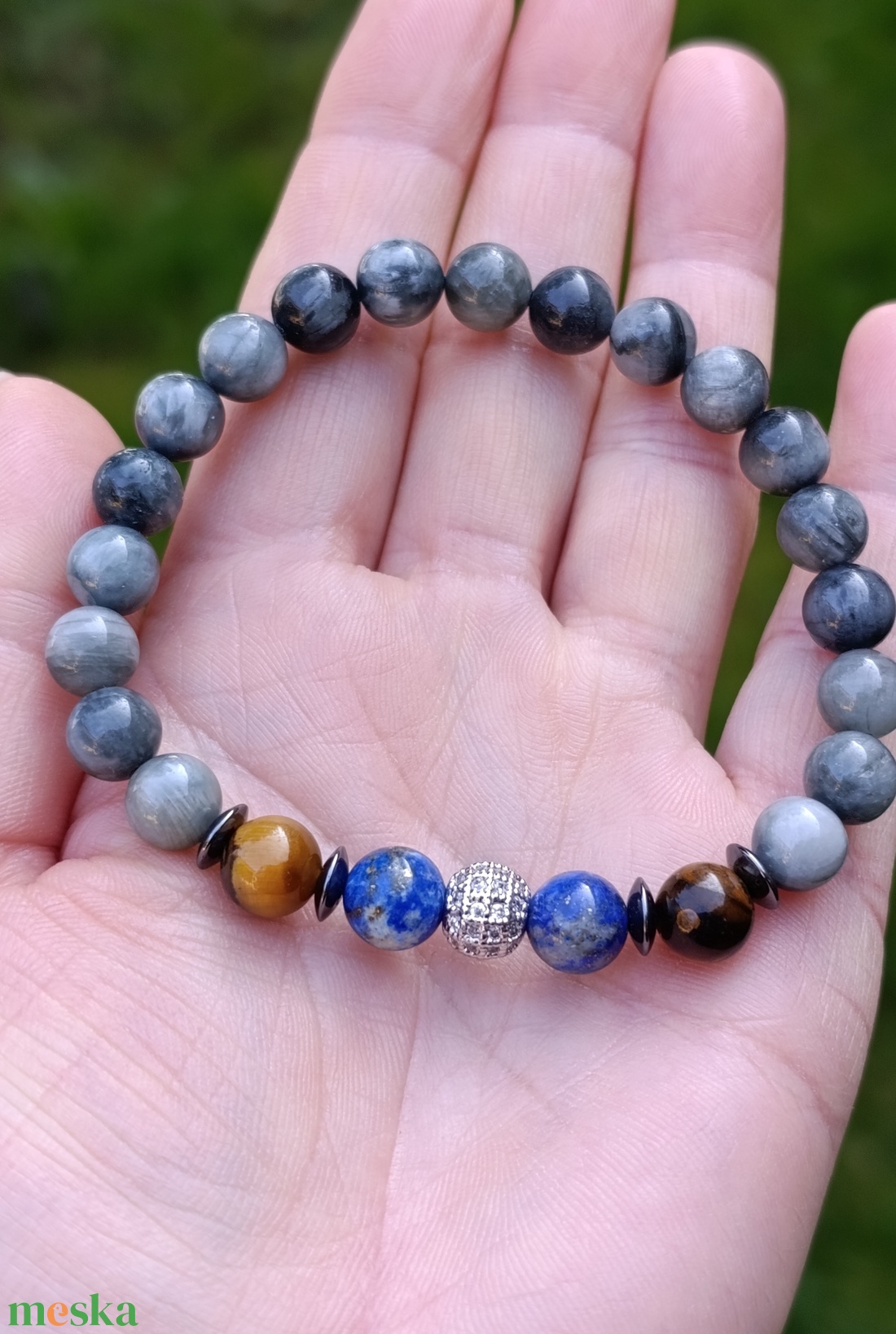 Férfi erő fókusz - védelem � sasszem, lapis lazuli és tigrisszem karkötő - ékszer - karkötő - ásványkarkötő - Meska.hu