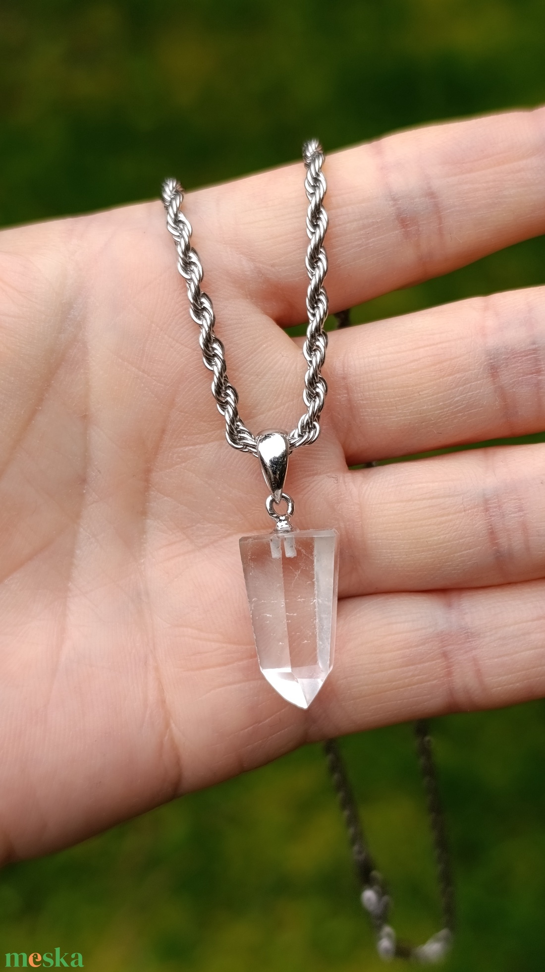 Hegyikristály csúcsmedál nemesacél láncon - ékszer - nyaklánc - medálos nyaklánc - Meska.hu