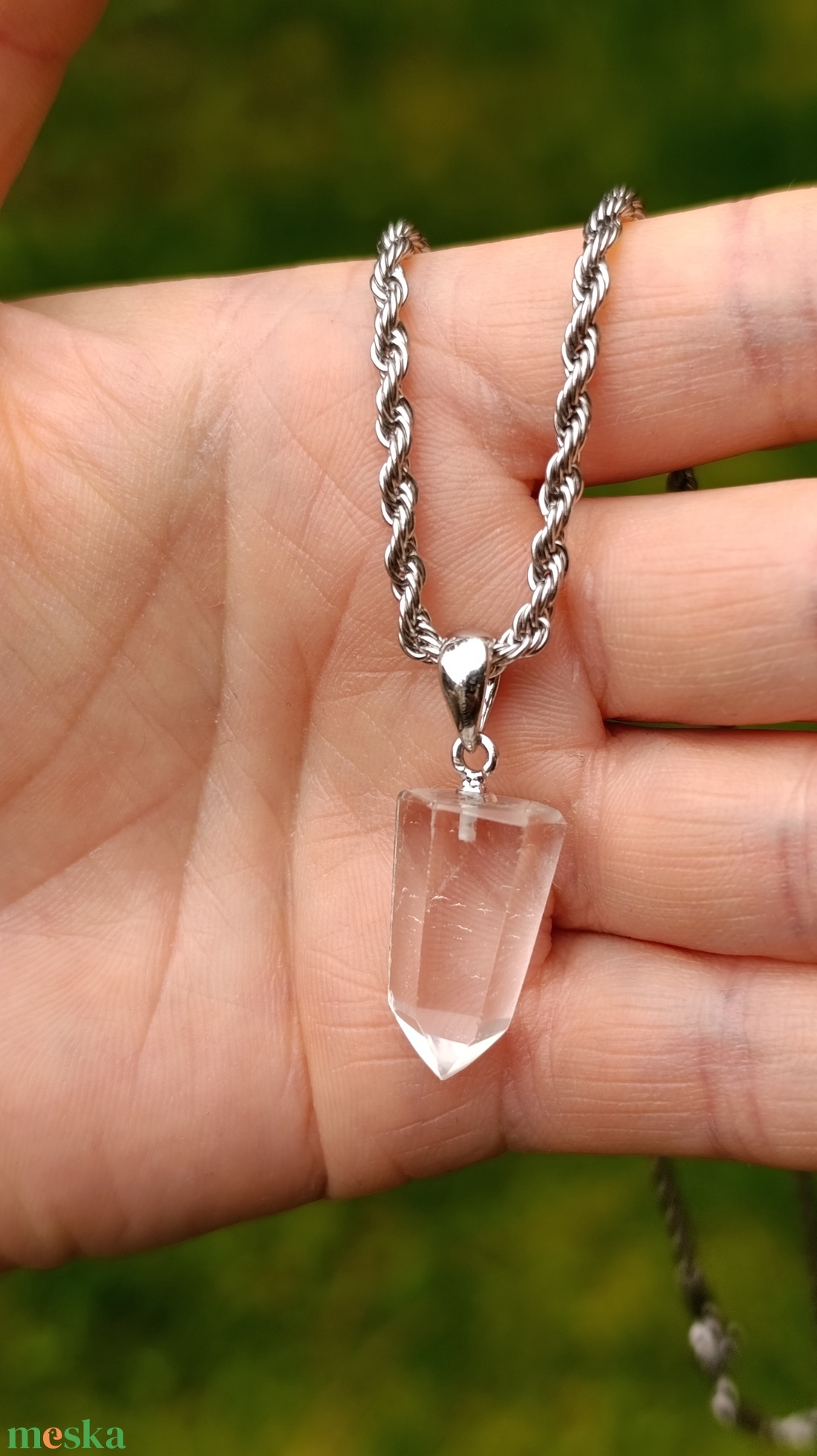 Hegyikristály csúcsmedál nemesacél láncon - ékszer - nyaklánc - medálos nyaklánc - Meska.hu