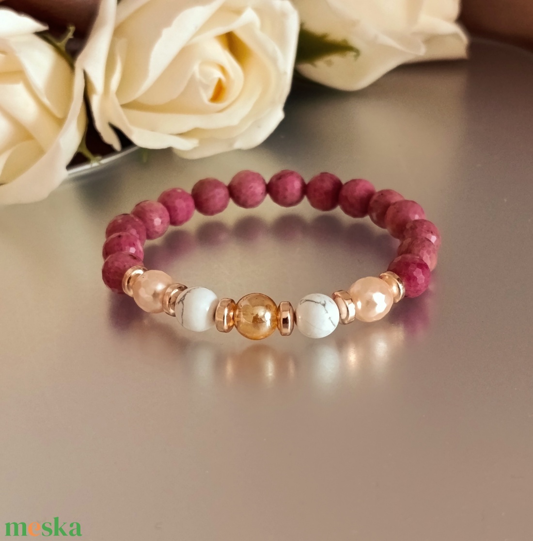 Golden Serenity A minőségű fazettált thulit ásványkarkötő  - ékszer - karkötő - ásványkarkötő - Meska.hu