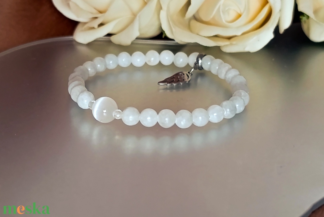 Túlgondolás ellen - nyugtató- angyali minőség celesztit, szelenit és hegyikristály ásványkarkötő - ékszer - karkötő - ásványkarkötő - Meska.hu