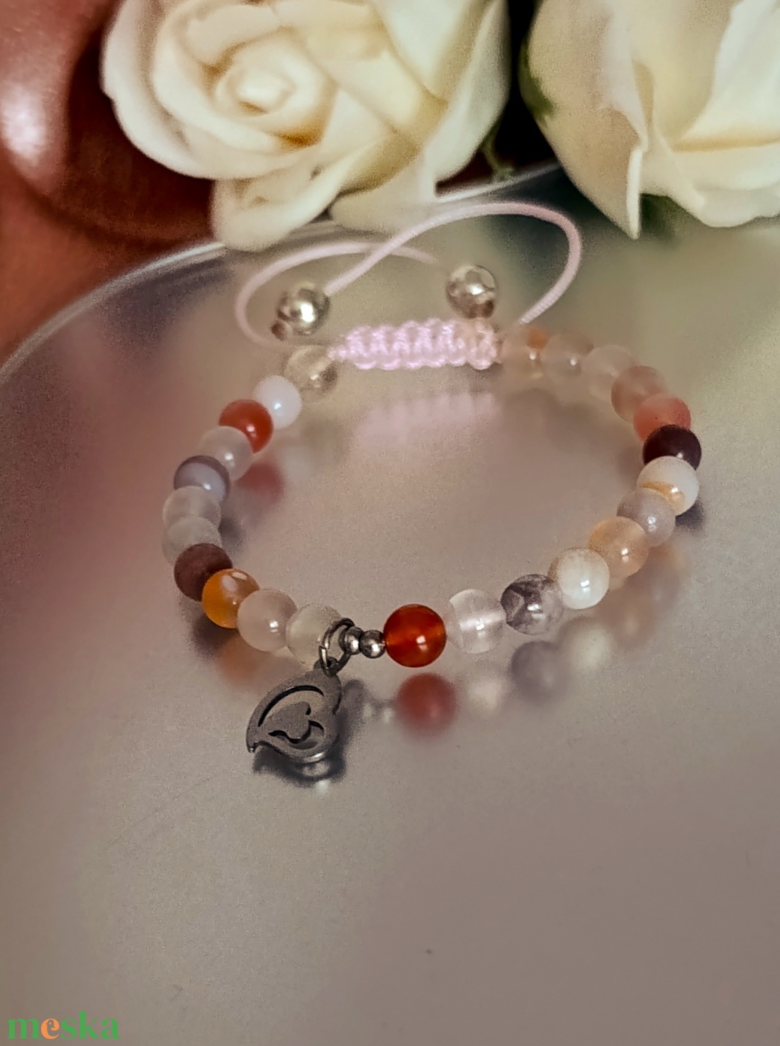 Pink botswana achát karkötő állítható kivitel Anyák napjára - ékszer - karkötő - ásványkarkötő - Meska.hu