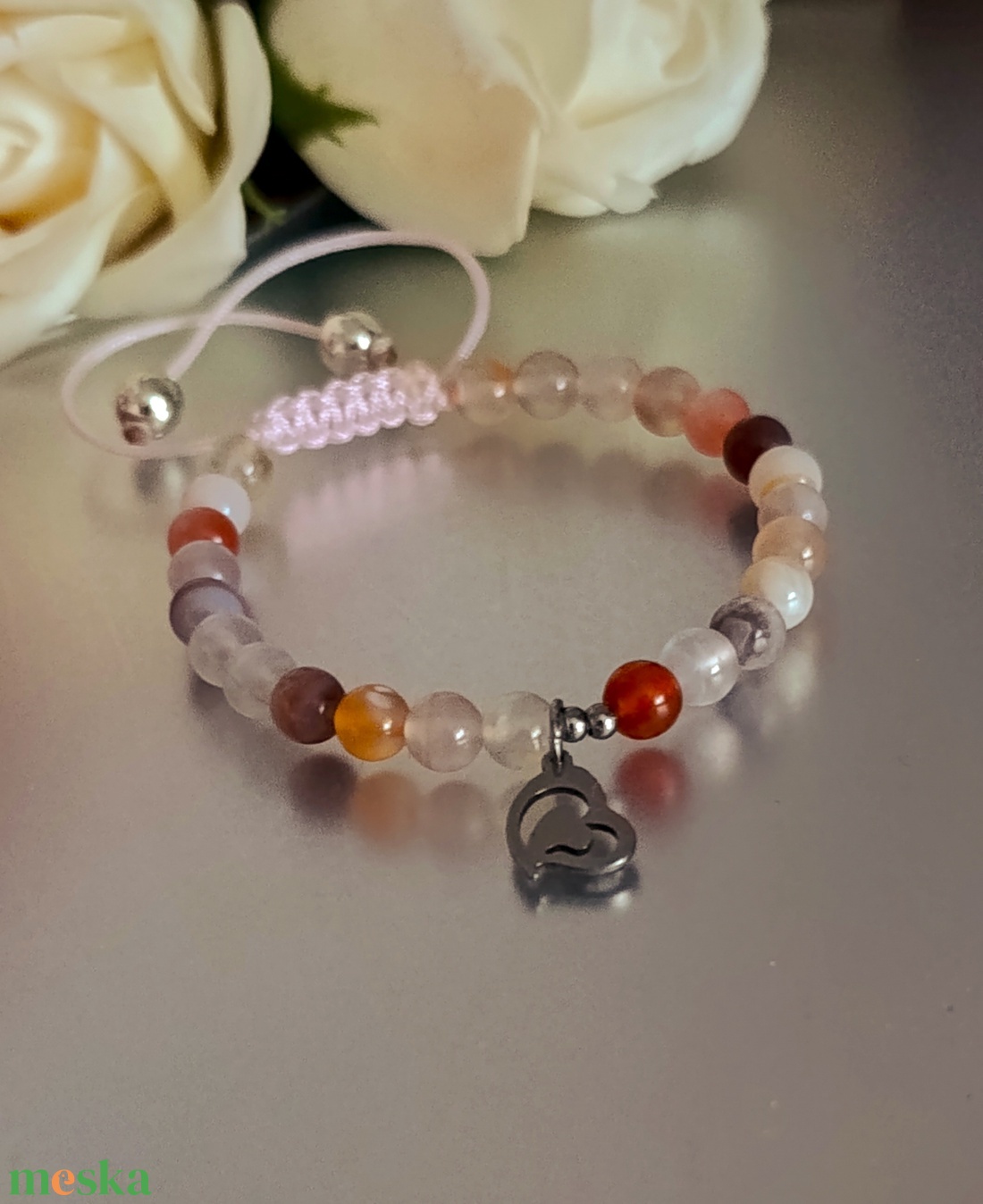 Pink botswana achát karkötő állítható kivitel Anyák napjára - ékszer - karkötő - ásványkarkötő - Meska.hu