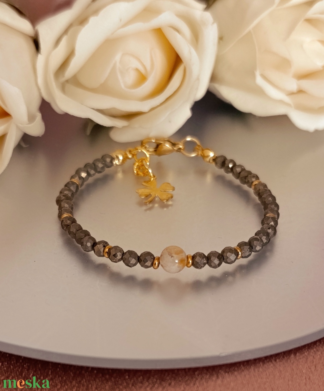 Bőségvonzó ásványkarkötő pirittel és citrinnel - ékszer - karkötő - ásványkarkötő - Meska.hu