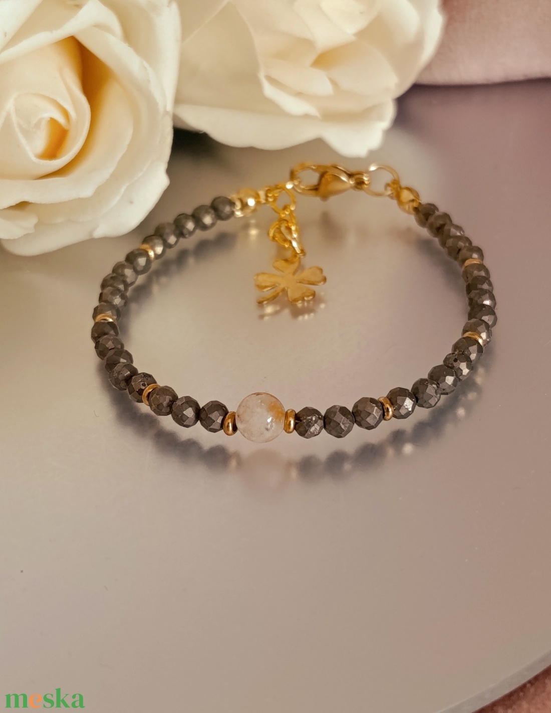 Bőségvonzó ásványkarkötő pirittel és citrinnel - ékszer - karkötő - ásványkarkötő - Meska.hu