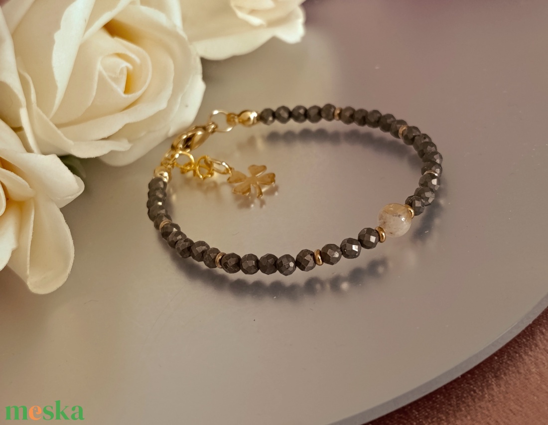 Bőségvonzó ásványkarkötő pirittel és citrinnel - ékszer - karkötő - ásványkarkötő - Meska.hu