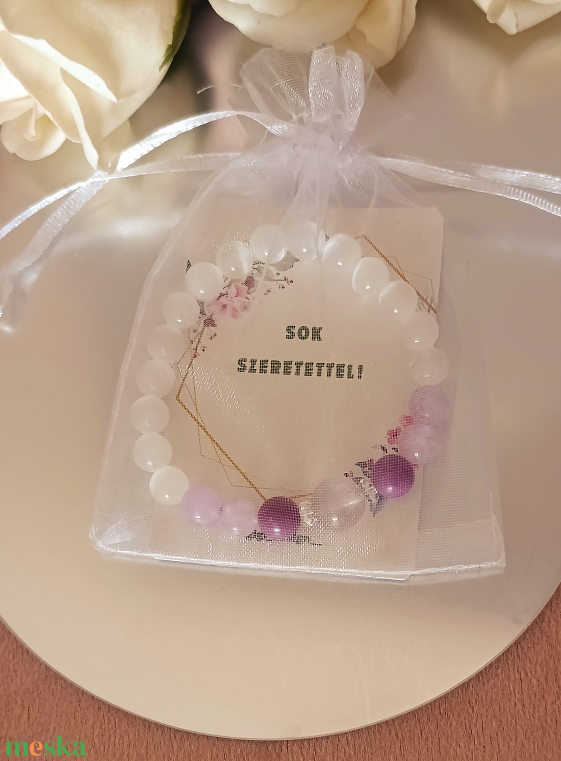 Lelki béke - Intuíció - Érzelmi gyógyulás ásványkarkötő foszfosziderittel, szelenittel és ametiszttel - ékszer - karkötő - ásványkarkötő - Meska.hu