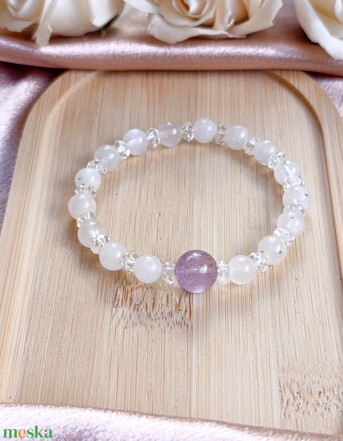 Egyensúly - intuíció - tudatosság karkötő szivárvány holdkővel, Szuper7-sel és hegyikristályokkal - ékszer - karkötő - ásványkarkötő - Meska.hu