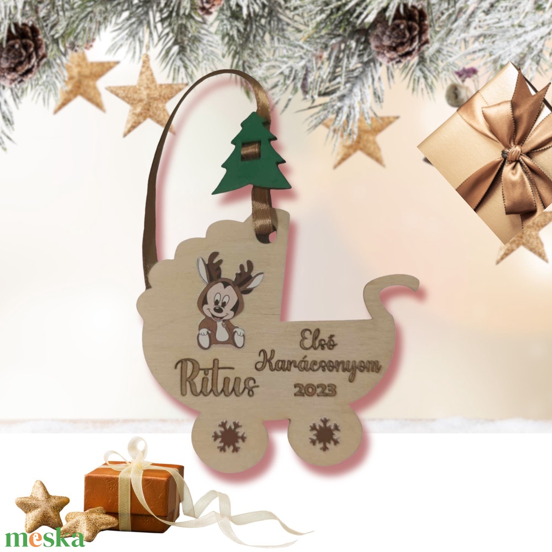 Első karácsonyom babakocsi formájú karácsonyfadísz - karácsony - karácsonyi lakásdekoráció - karácsonyfadíszek - Meska.hu