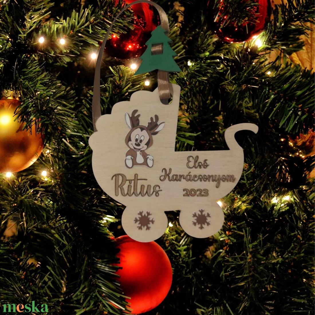 Első karácsonyom babakocsi formájú karácsonyfadísz - karácsony - karácsonyi lakásdekoráció - karácsonyfadíszek - Meska.hu