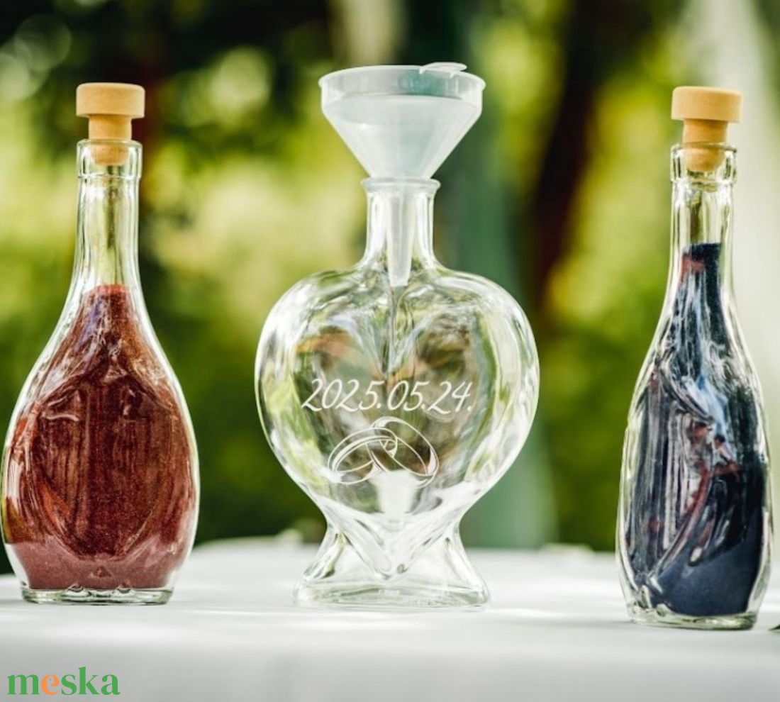 Ceremónia-Homoköntő szett NAGY szív üveggel - esküvő - emlék & ajándék - nászajándék - ceremónia szett - Meska.hu