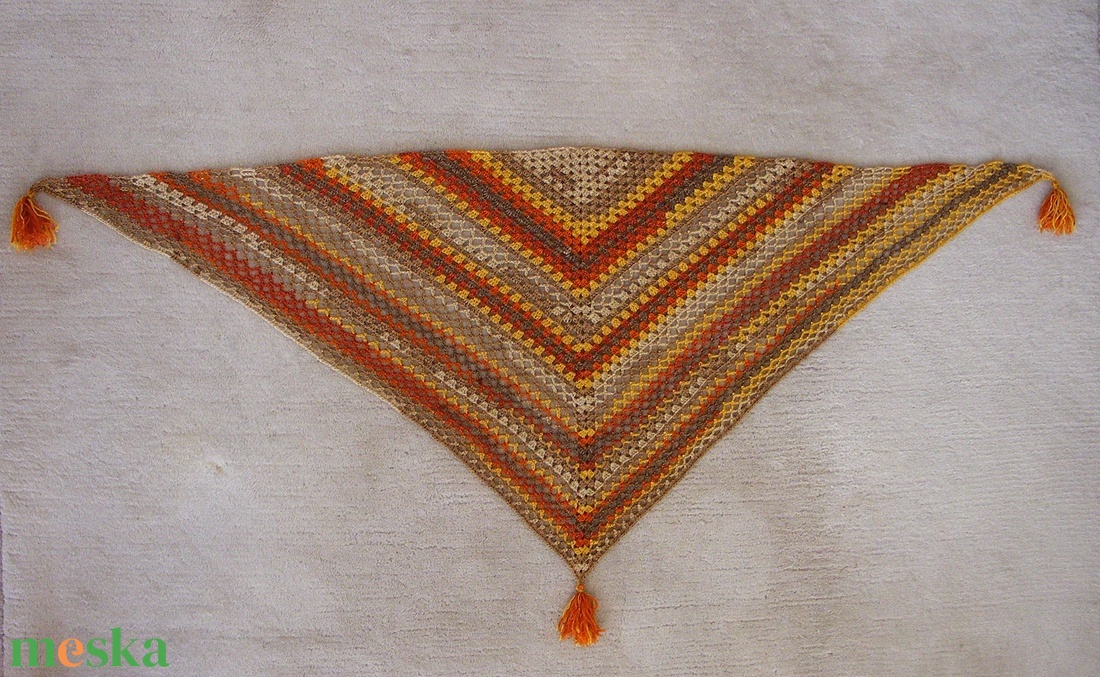 Sárga-barna színátmenetes gyapjú sálkendő 2 - ruha & divat - sál, sapka, kendő - sál - Meska.hu