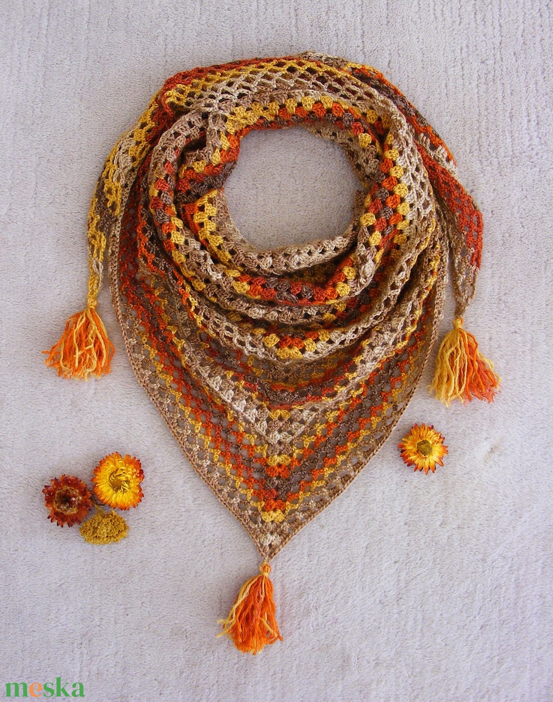 Sárga-barna színátmenetes gyapjú sálkendő 2 - ruha & divat - sál, sapka, kendő - sál - Meska.hu