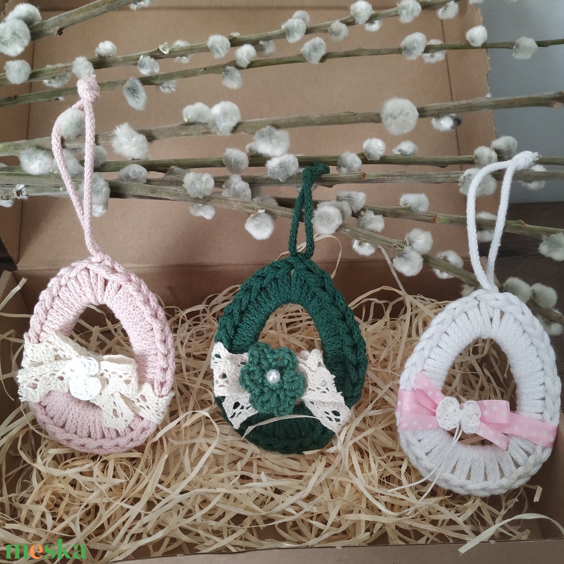 Makramé horgolt húsvéti tojás tojások - otthon & életmód - dekoráció - fali és függő dekoráció - függődísz - Meska.hu