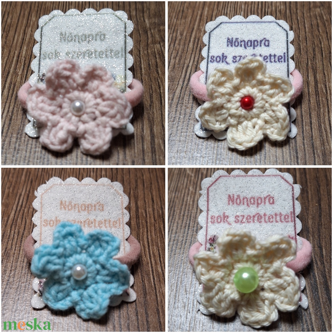 Hajgumi horgolt  virággal, masnival vagy pillangóval. - ruha & divat - hajdísz & hajcsat - hajgumi - Meska.hu