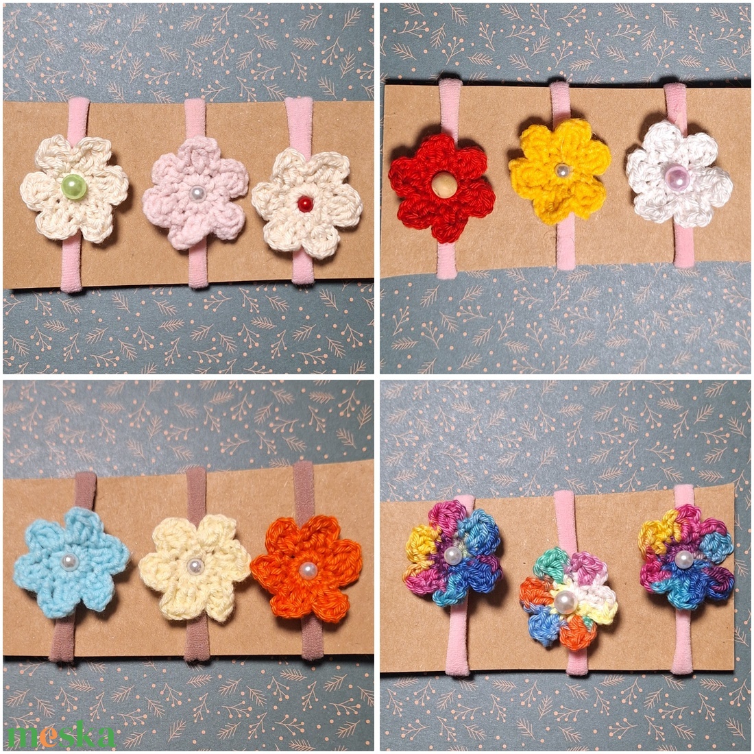 Hajgumi horgolt  virággal, masnival vagy pillangóval. - ruha & divat - hajdísz & hajcsat - hajgumi - Meska.hu