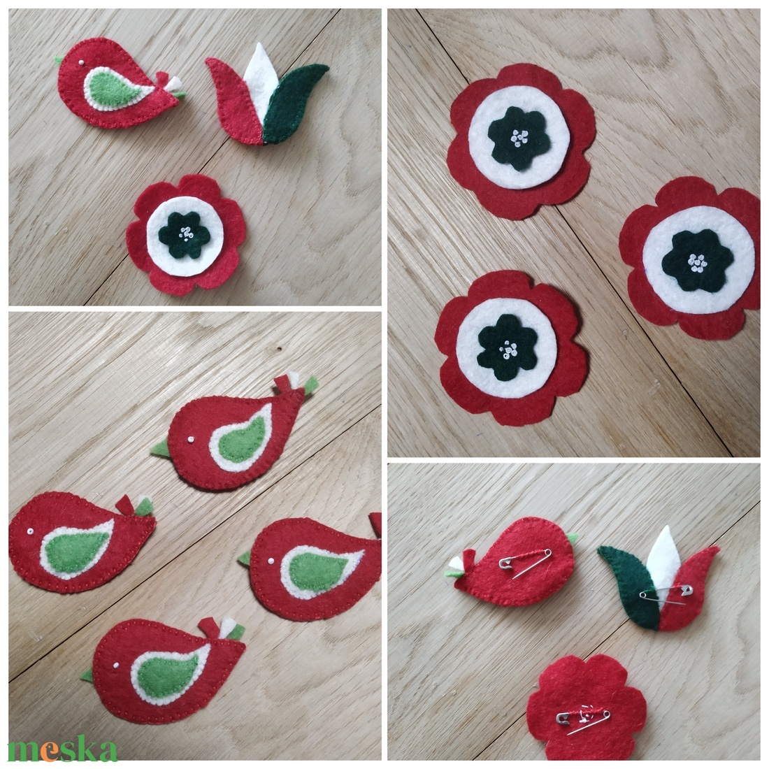 Filc gyapjúfilc kokárda, nemzetiszínű madárka, virág, tulipán, huszárfiú, lány, szív - ékszer - kitűző és bross - Meska.hu