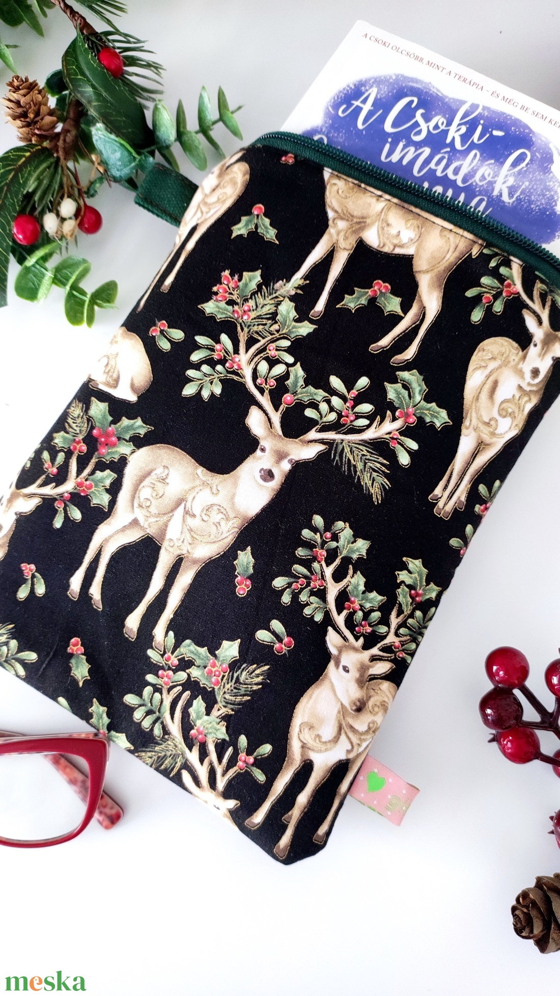 Szarvas mintás karácsonyi neszesszer és könyvtok szettben - Női ajándékcsomag - táska & tok - neszesszer - Meska.hu