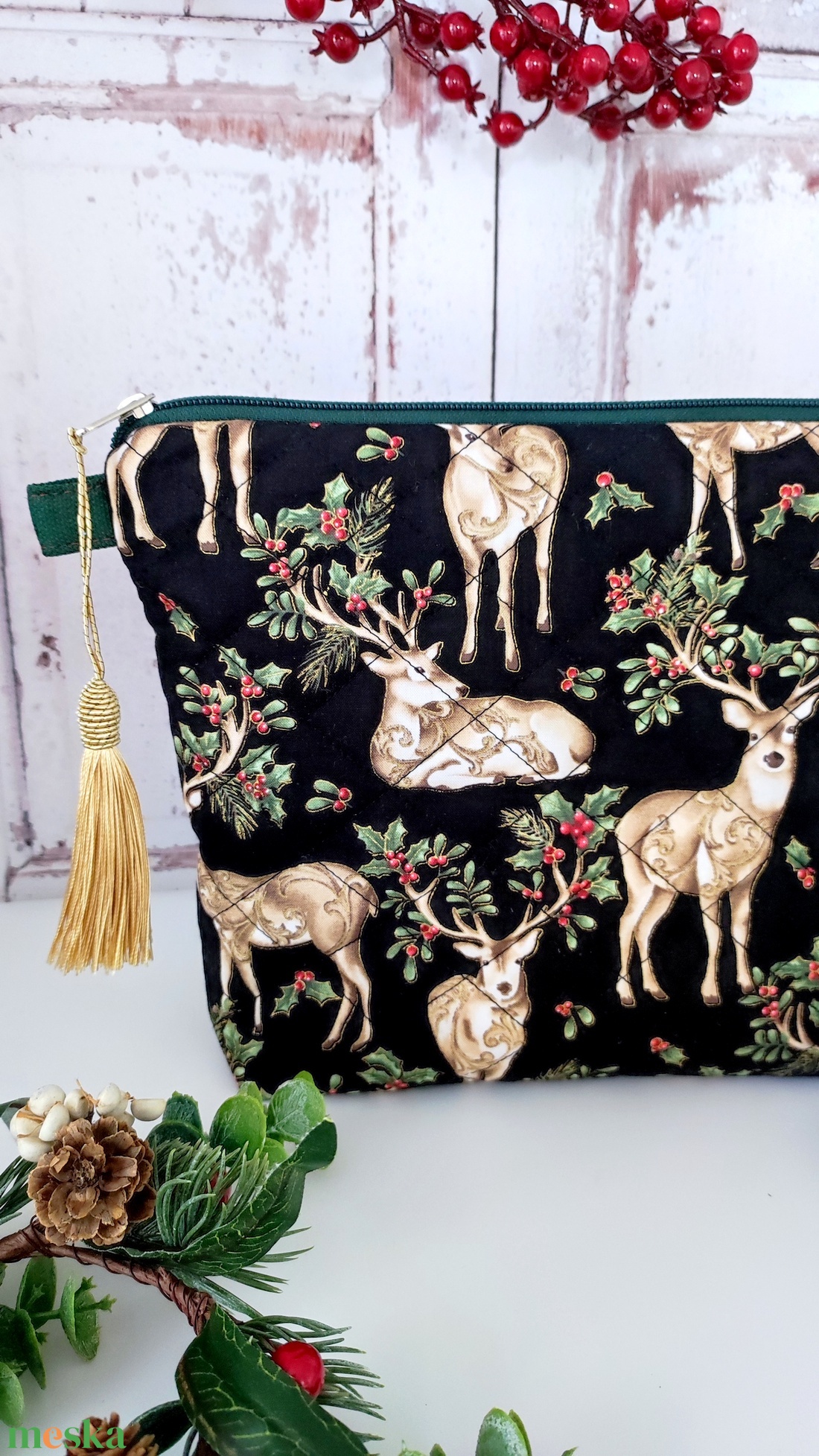 Szarvas mintás karácsonyi neszesszer és könyvtok szettben - Női ajándékcsomag - táska & tok - neszesszer - Meska.hu