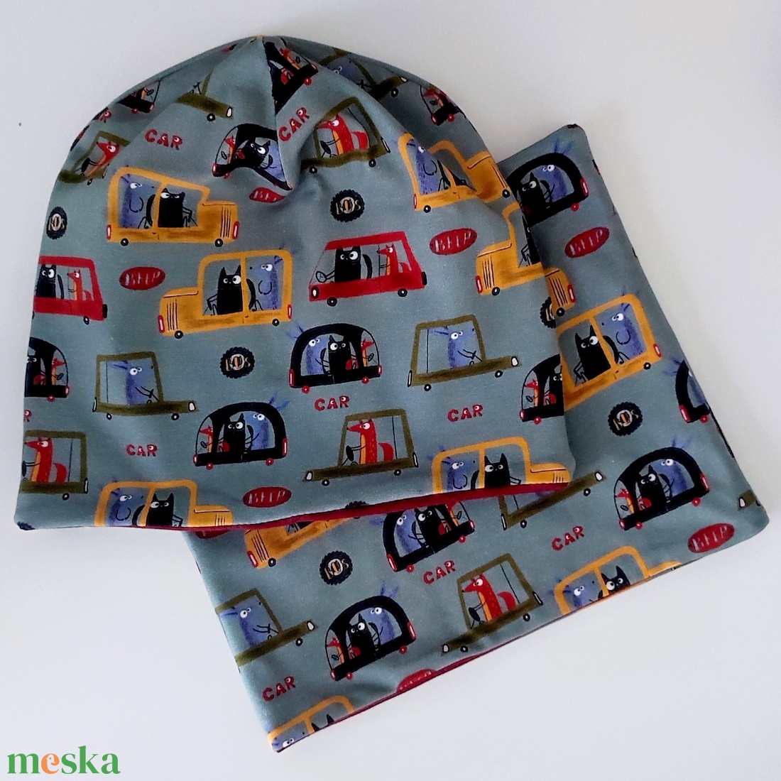 Állatos fiú sapka és sál szett őszi tavaszi 54-es - ruha & divat - babaruha & gyerekruha - babasapka - Meska.hu