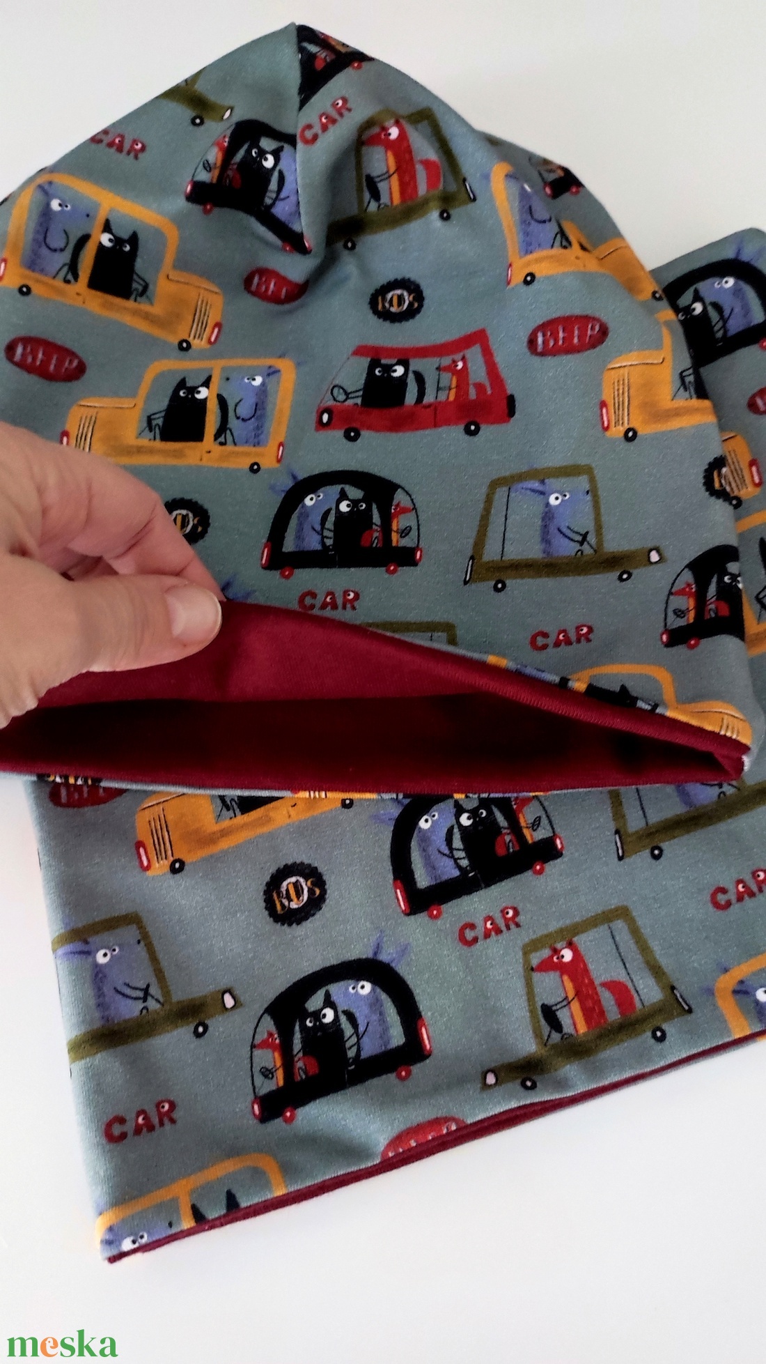 Állatos fiú sapka és sál szett őszi tavaszi 54-es - ruha & divat - babaruha & gyerekruha - babasapka - Meska.hu