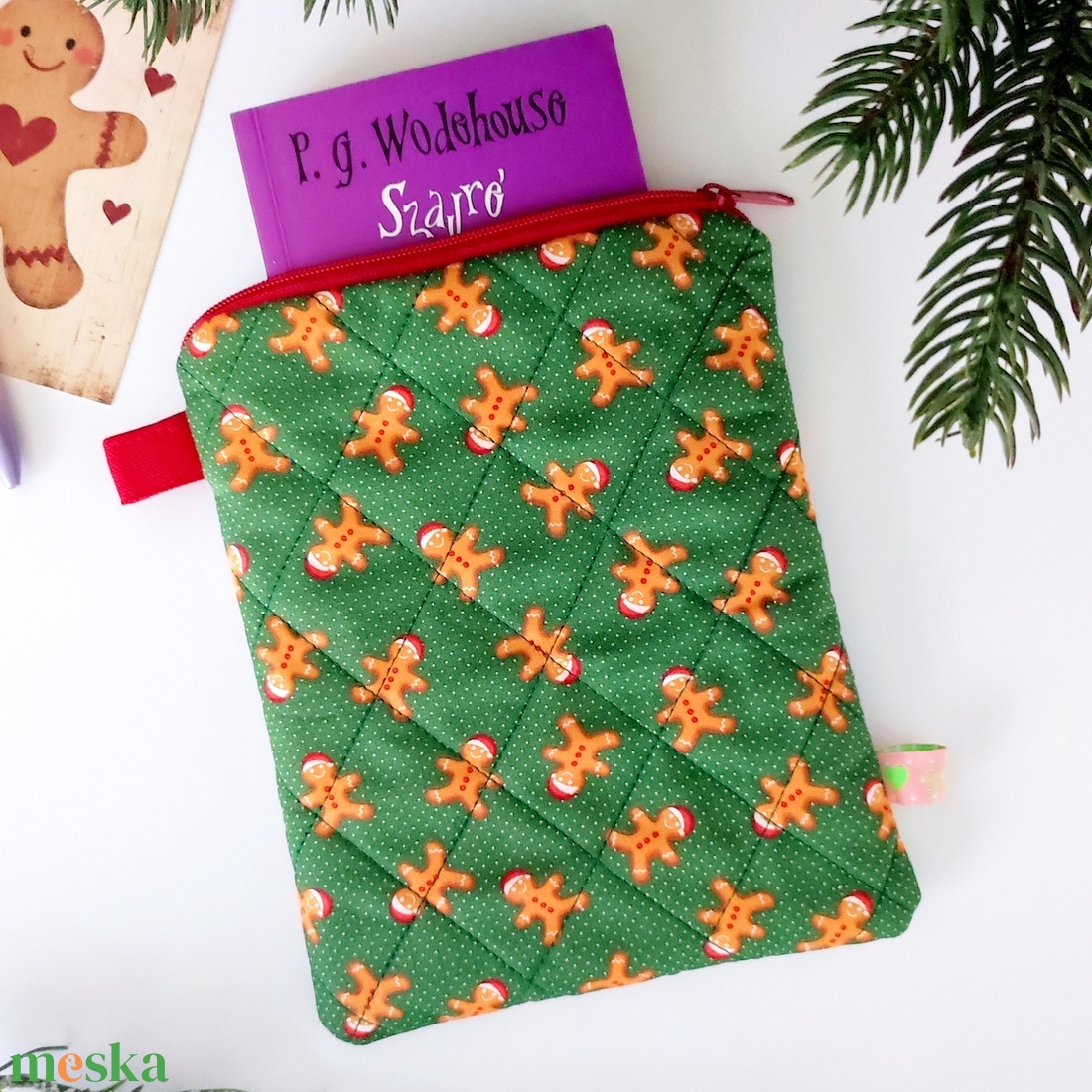 GINGER karácsonyi mintás könyvtok cipzáras - könyv & zene - könyvtok - Meska.hu
