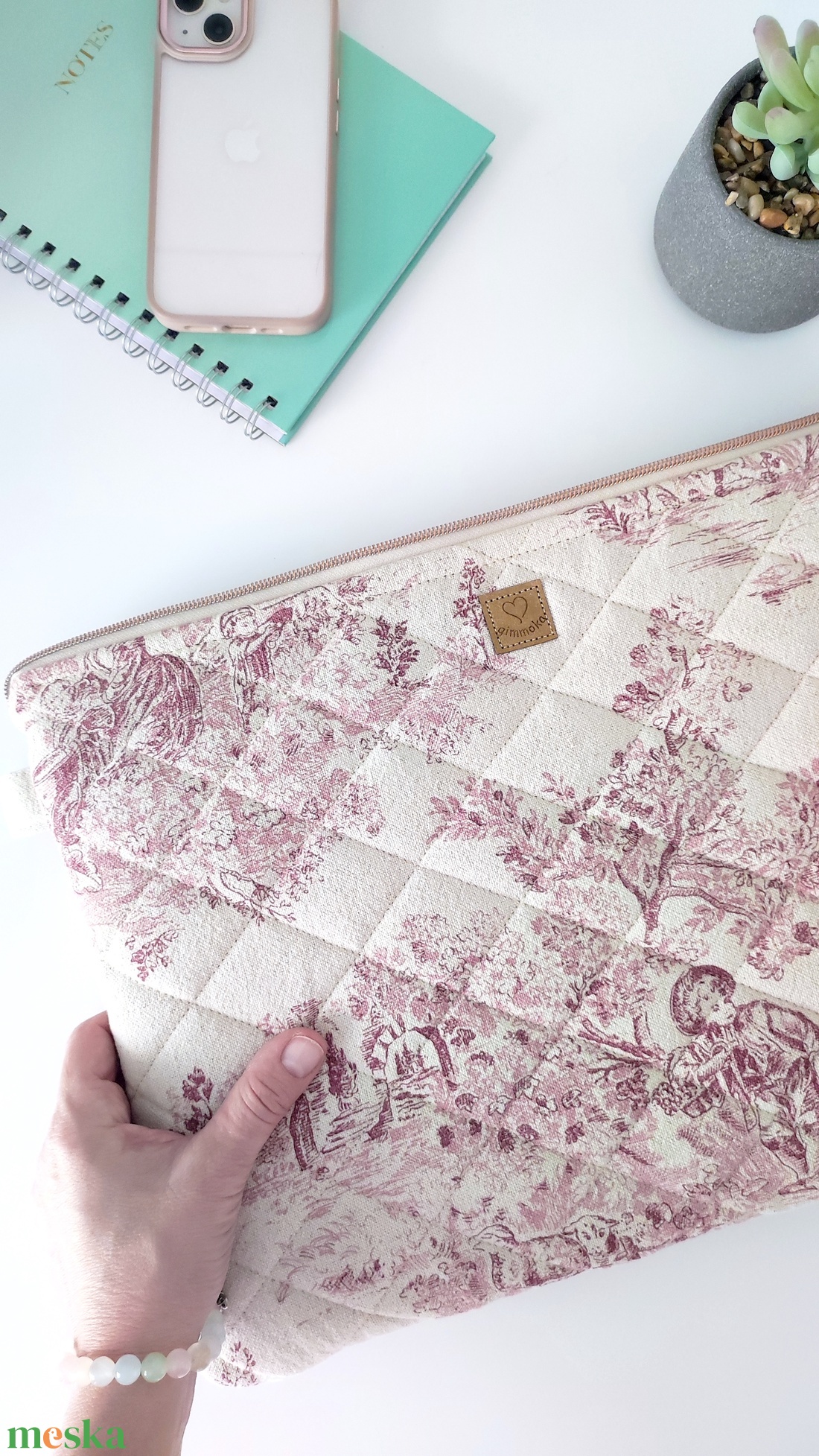 Természetes vászon laptop védőtok -  elegáns nőies 13-16 méretben - táska & tok - laptoptáska, laptop hátizsák - Meska.hu