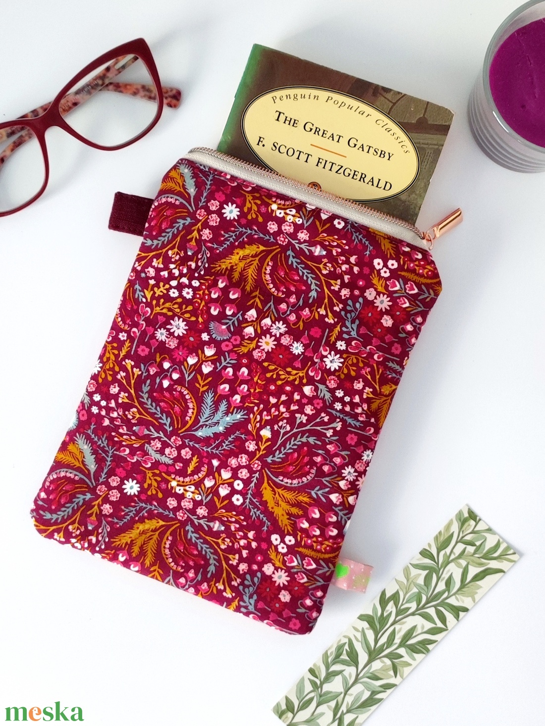 Természetes pamut könyvtok - Kisméretű MINI virágos  - könyv & zene - könyvtok - Meska.hu