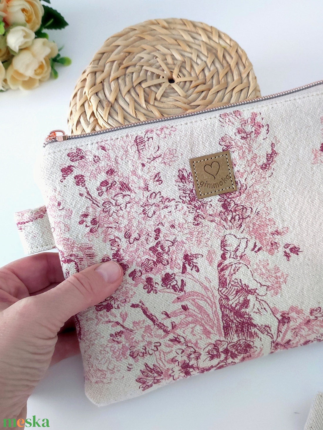 Toile de Jouy természetes vászon női neszesszer � környezetbarát - táska & tok - neszesszer - Meska.hu