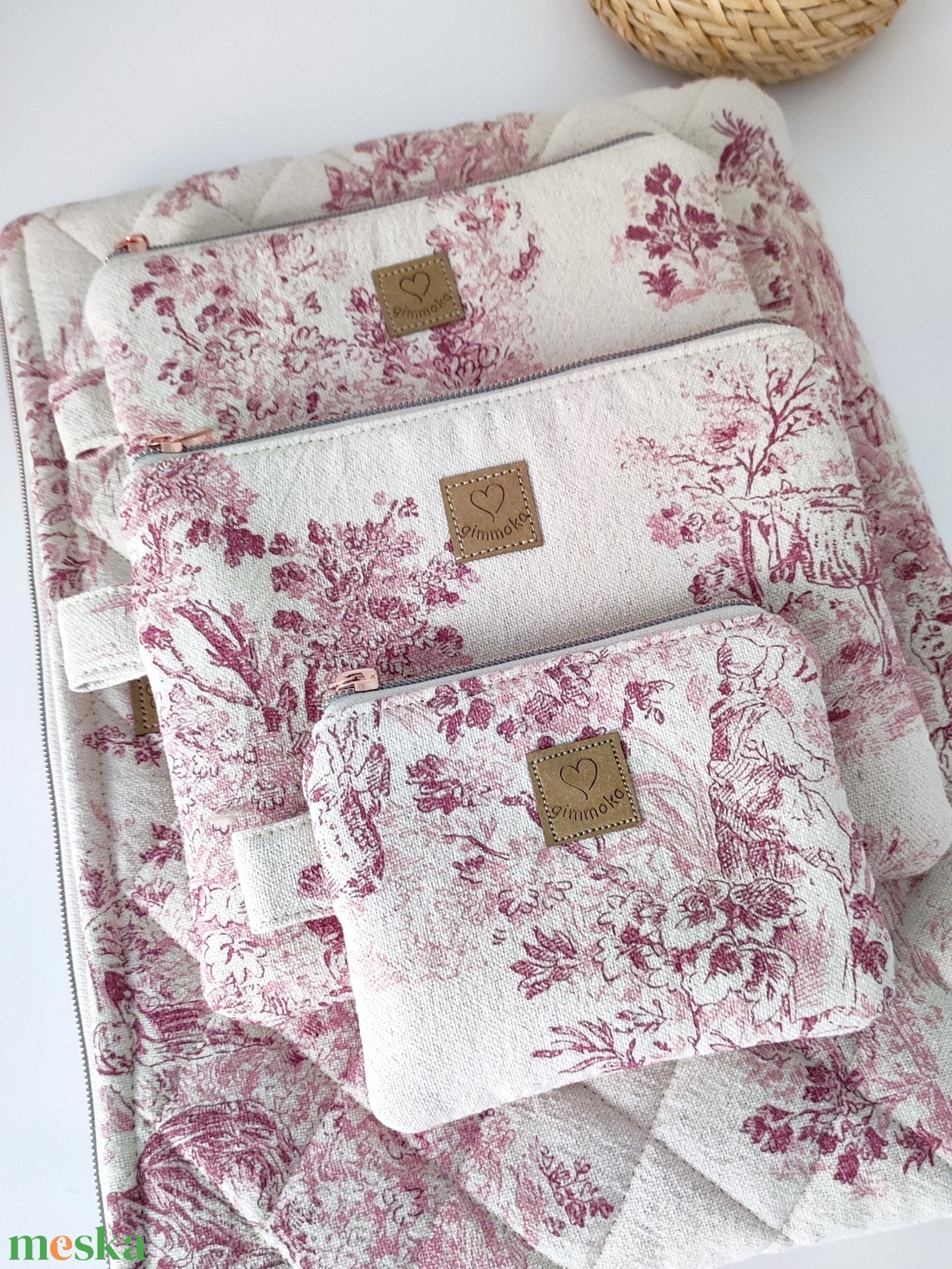 Toile de Jouy természetes vászon női neszesszer � környezetbarát - táska & tok - neszesszer - Meska.hu