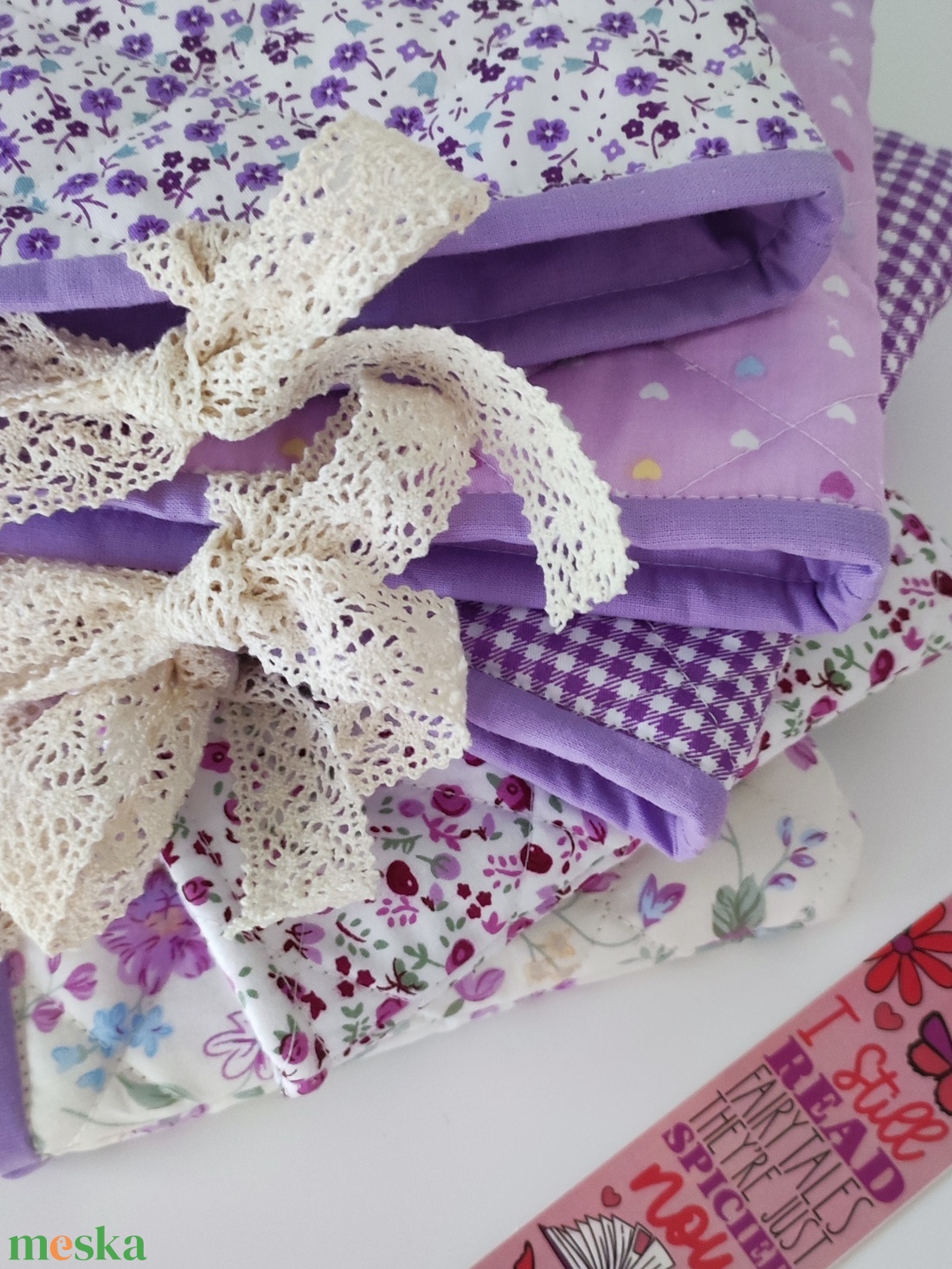 Kockás csipkés könyvtok - környezetbarát nyitott - könyv & zene - könyvtok - Meska.hu