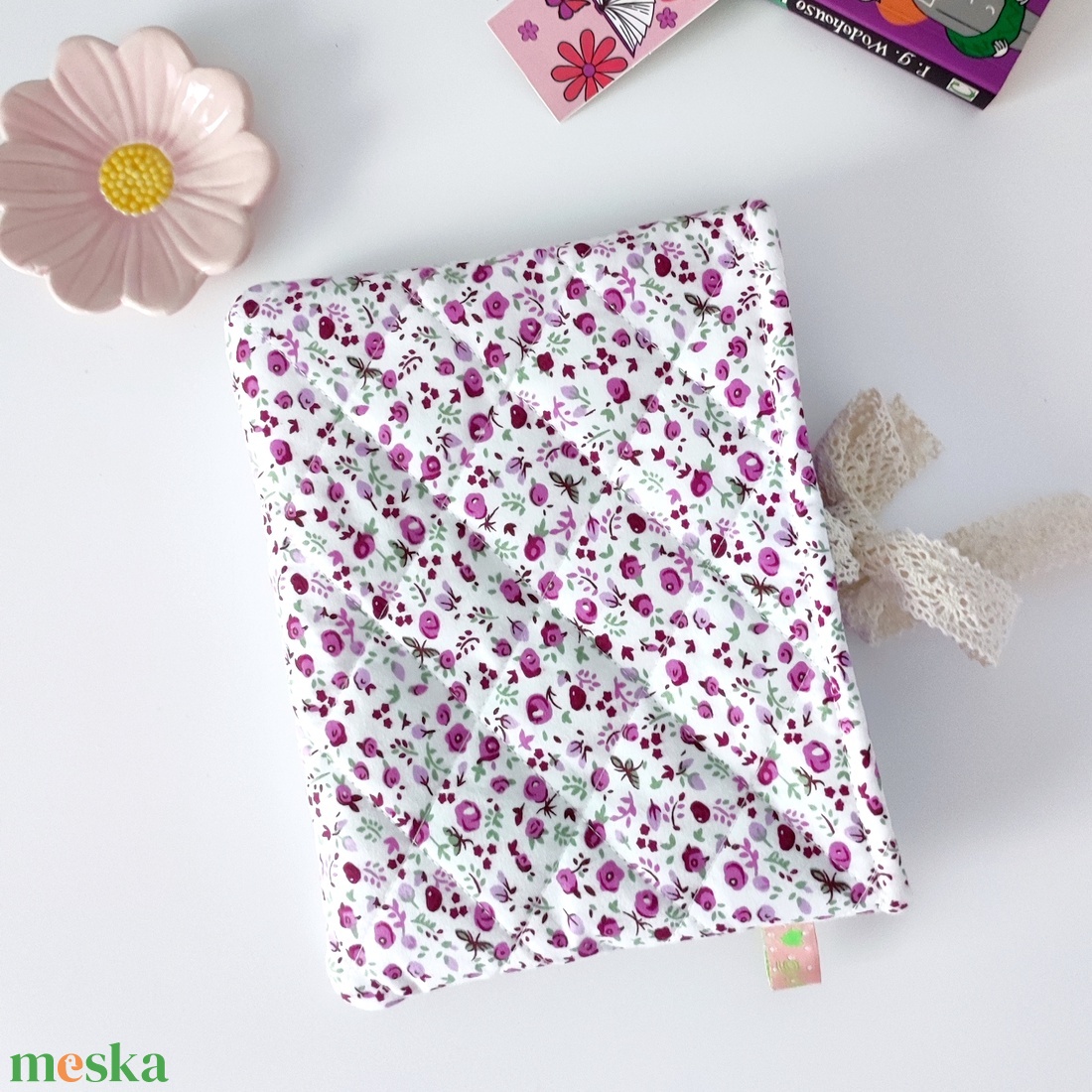 Virágmintás csipkés könyvtok - környezetbarát nyitott - könyv & zene - könyvtok - Meska.hu